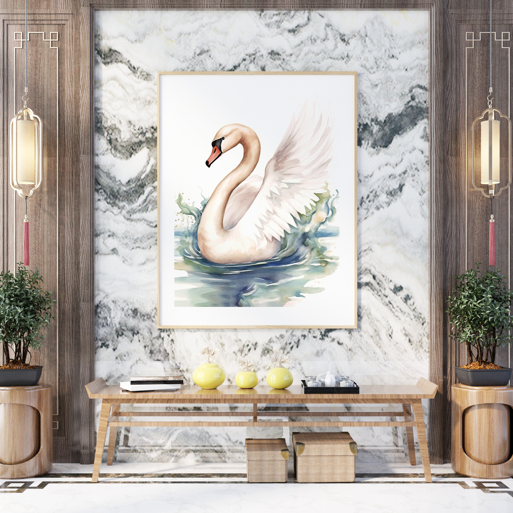 Graceful Serenity - Elegant Swan Art - - Wooden Framed Posters