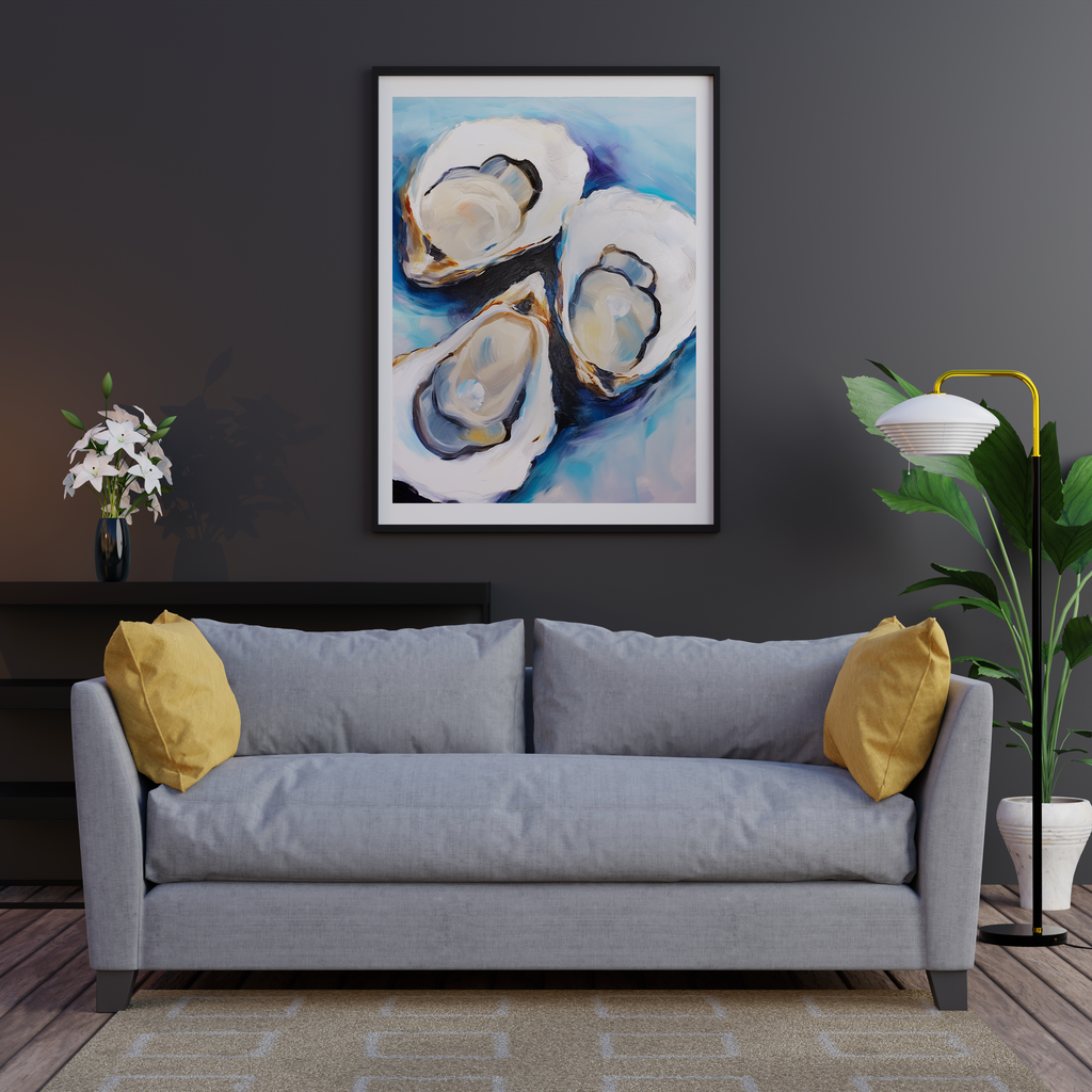 Ocean's Bounty - Elegant Oyster Art - - Wooden Framed Posters