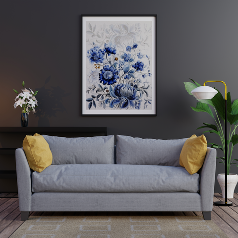 Image of Floral Elegance - Blue Bloom Framed Wall Art