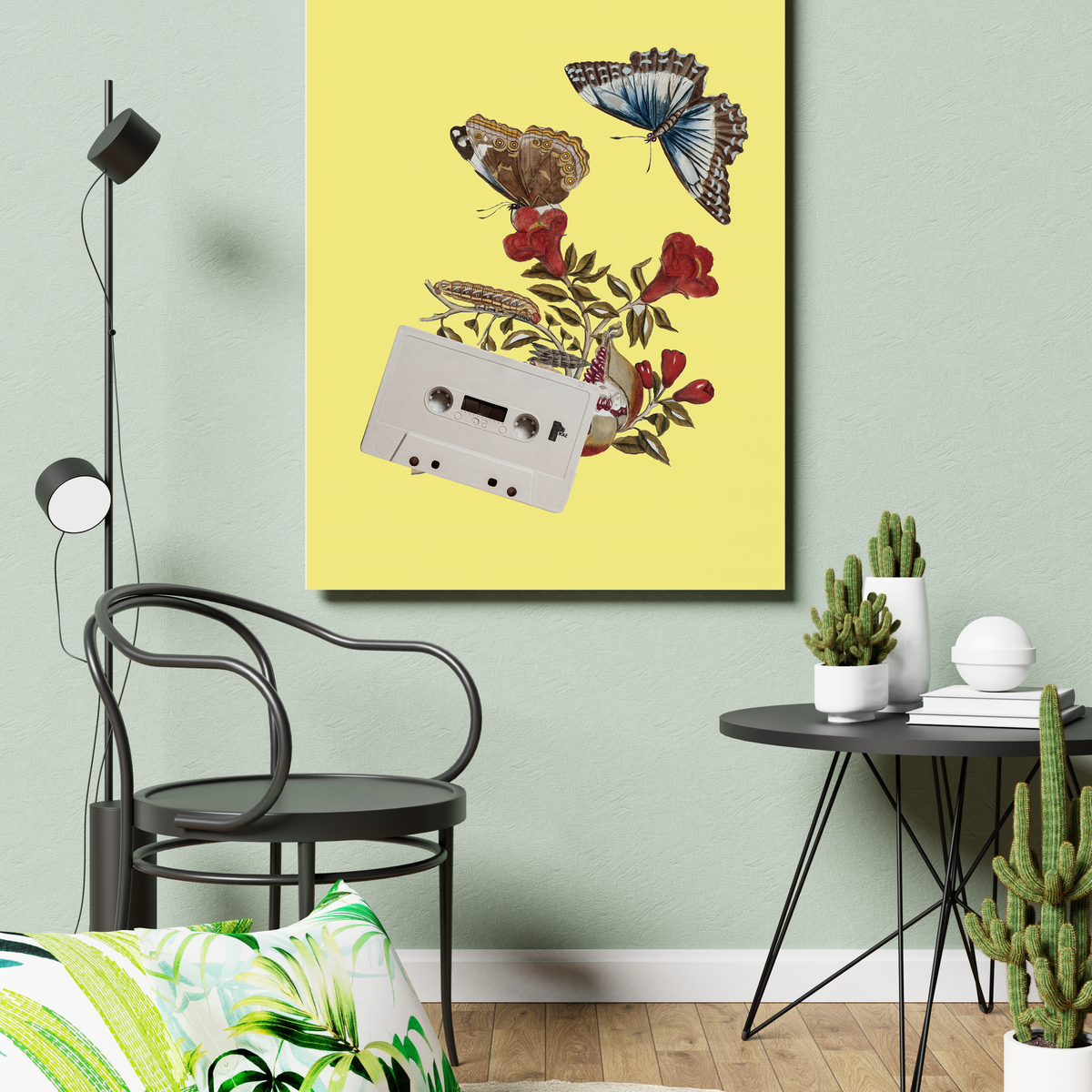 Retro Harmony - Cassette Tape & Butterflies Canvas Art - - Canvas