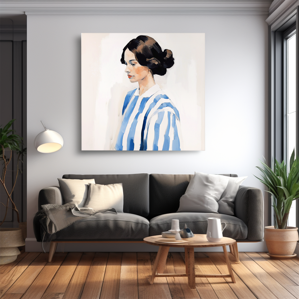 Elegant Nostalgia - Portrait of a Woman in Stripes - - Paper Posters