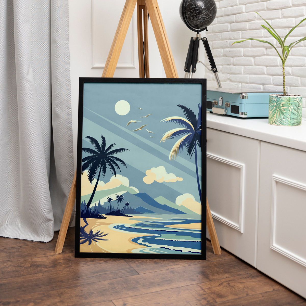 Island Serenity - Framed Poster of Oceanic Splendor - - Wooden Framed Posters