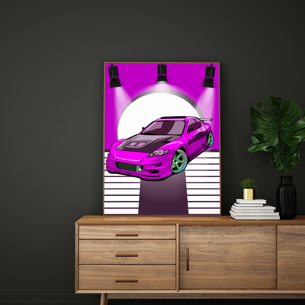 Neon Drive - Vibrant Speed Wall Art - - Wooden Framed Posters