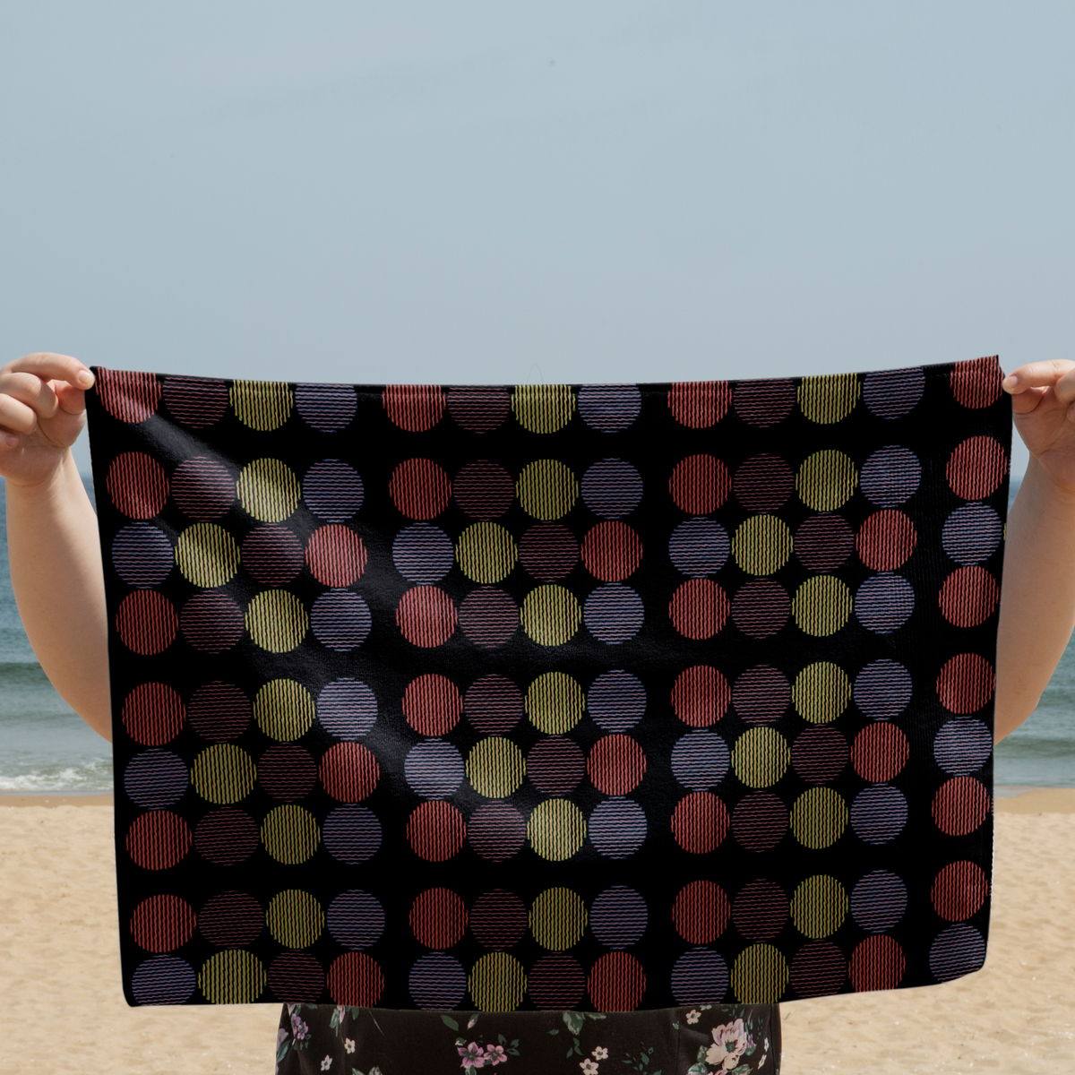 Retro Rhythm - The Striped Circle Hand Towel - - Towels