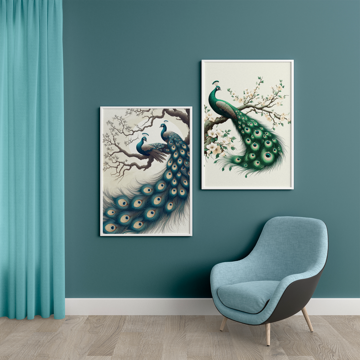 Peacock Elegance on Display - 24x36 - Framed Posters