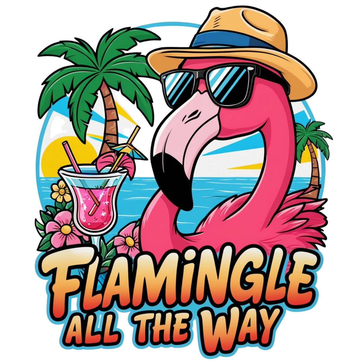 Summer Vibes - Sunglasses Flamingo Can Sleeve - - Can Cooler