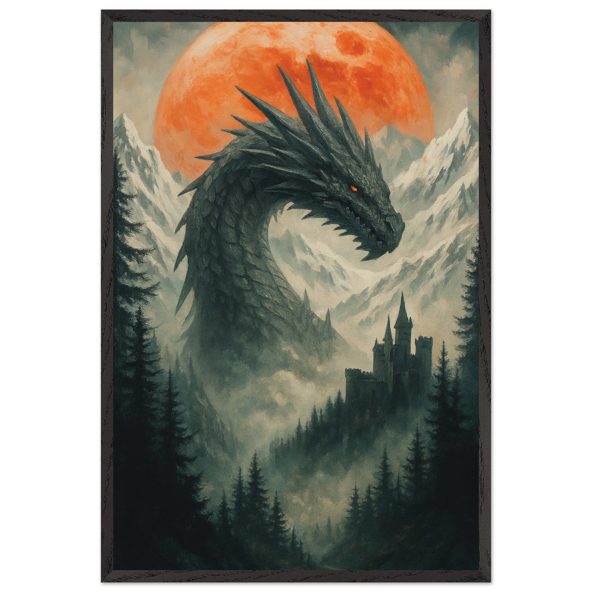 Blood Moon Dragon – Wooden Framed Poster Gift - Black frame - Wooden Framed Posters
