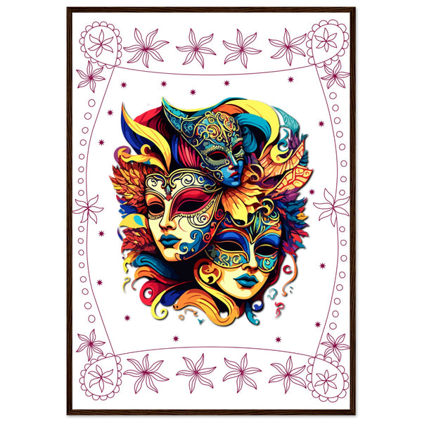 Colorful Mask Trio - Luxury Framed Print - 70x100 cm 28x40″ Dark wood frame - Wooden Framed Posters