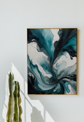 Image of Midnight Flow - Elegant Swirls of Blue and Black