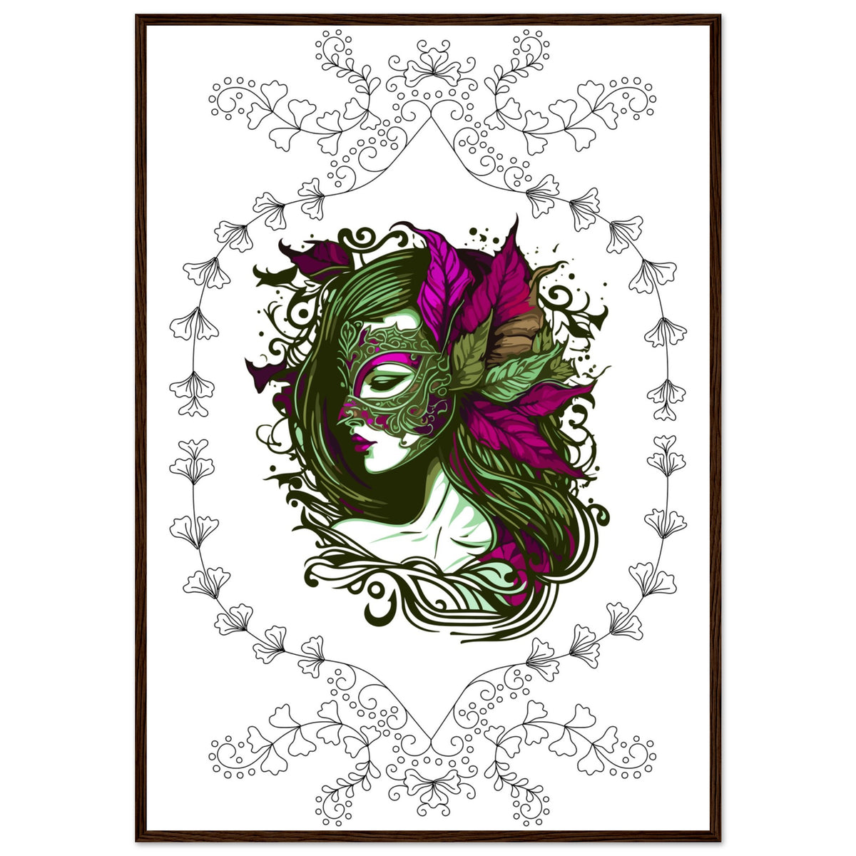 Masked Enchantment - Deluxe Framed Poster - 70x100 cm 28x40″ Dark wood frame - Framed Posters