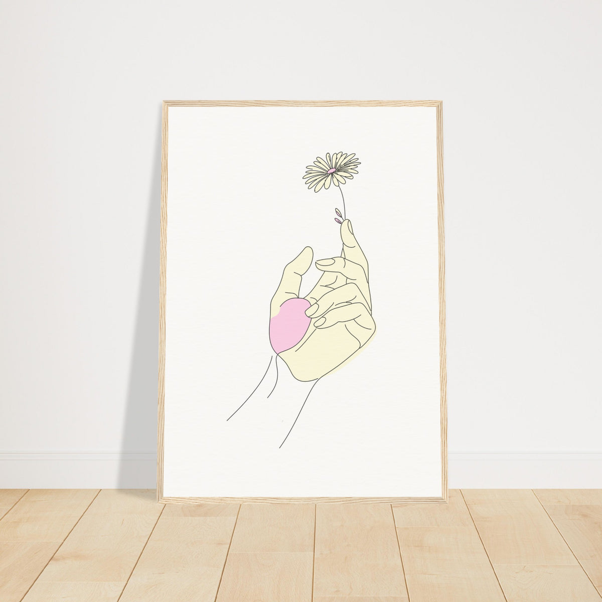 Artistic Grace - Hand & Flower Poster in Pine Wood Frame - 50x70 cm 20x28″ Wood frame - Wooden Framed Posters