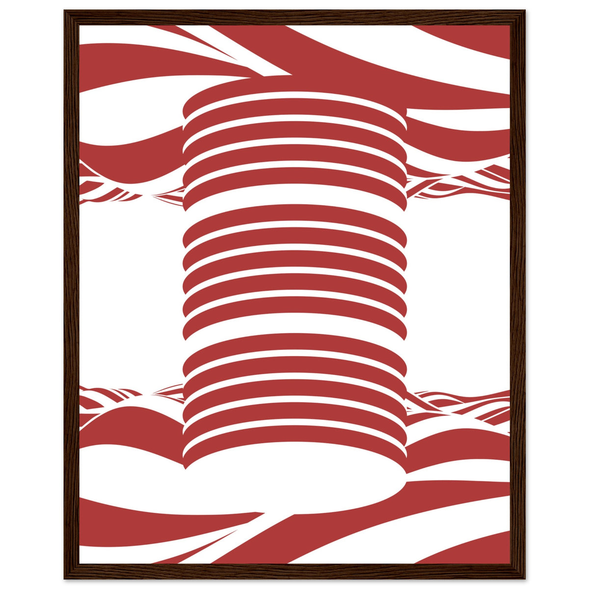 Twist of Elegance - Striking Red & White Art - 40x50 cm 16x20″ Dark wood frame - Framed Posters