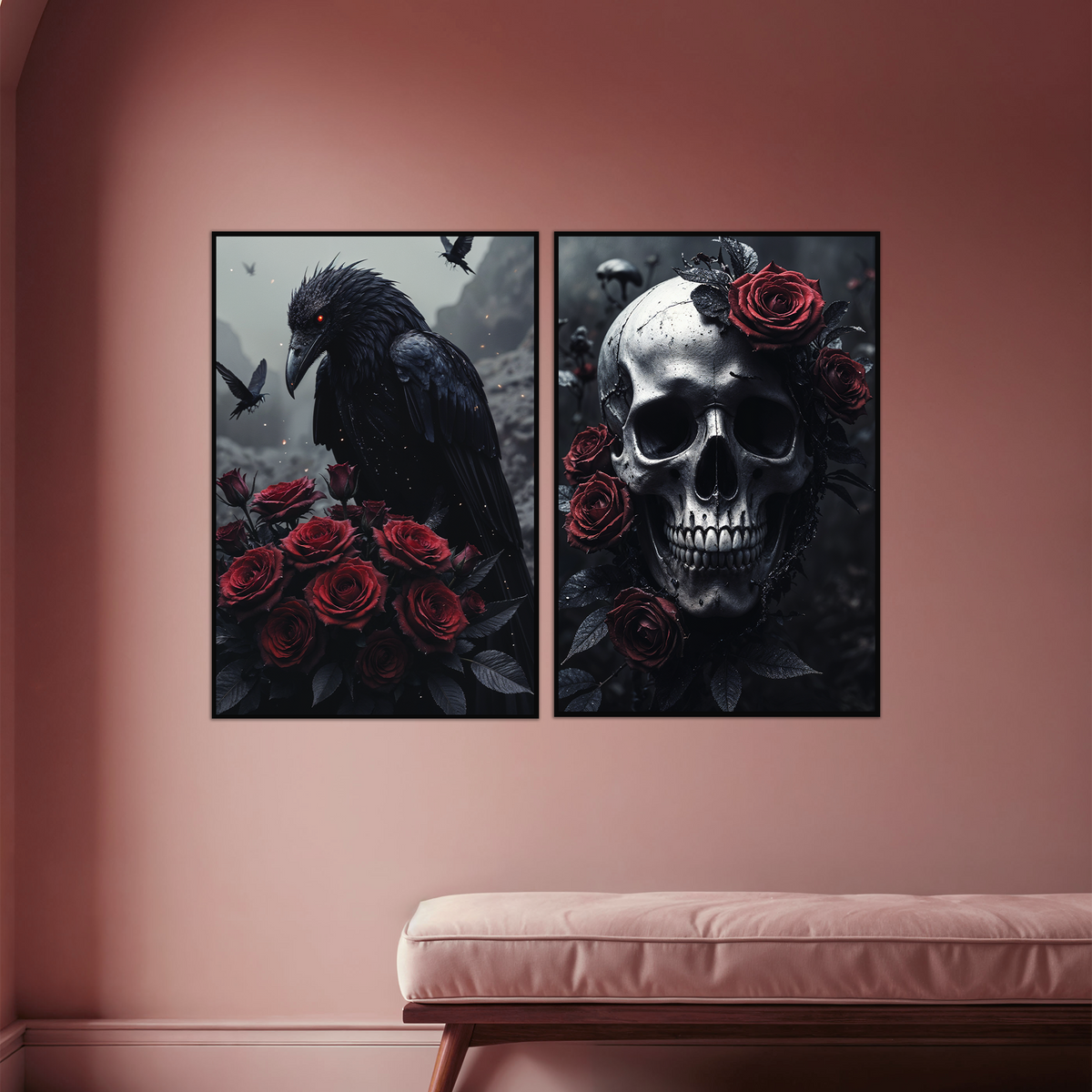 Raven & Roses Requiem – Wooden Framed Poster - - Wooden Framed Posters