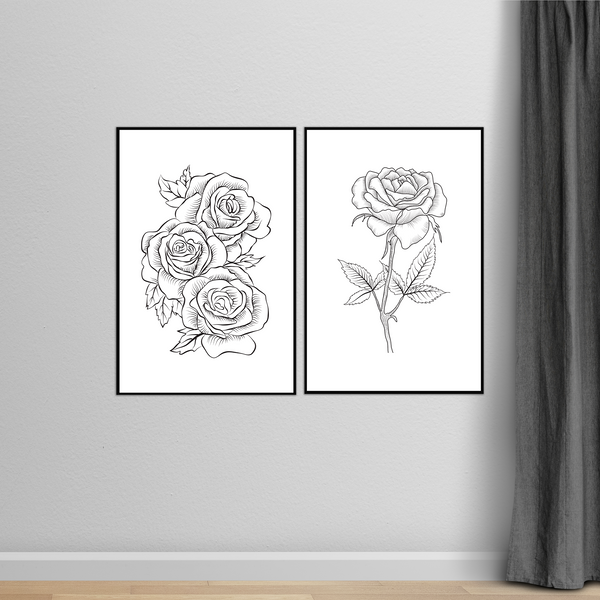 Botanical Whispers in Ink – Wooden-Framed Poster - - Wooden Framed Posters