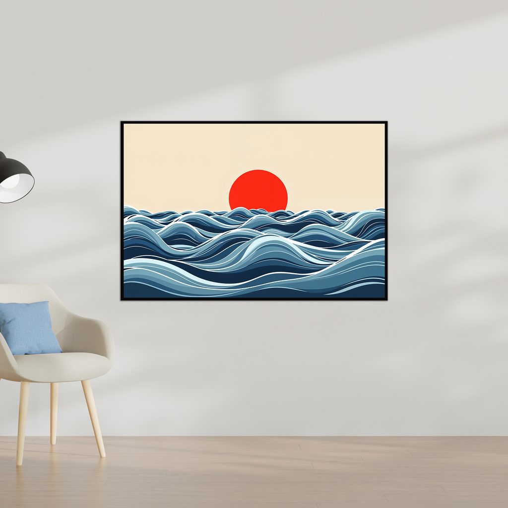 Rolling Waves and Rising Fire – Wooden-Framed Poster - - Wooden Framed Posters