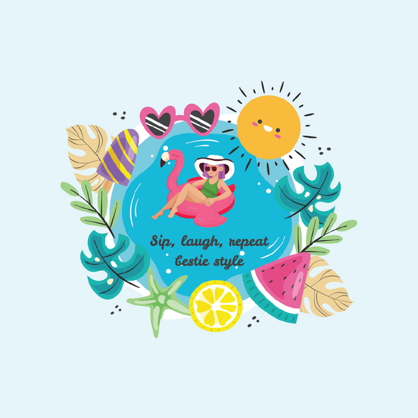 Bestie Vibes Can Cooler – Fun Tropical Summer Gift - - Can Cooler