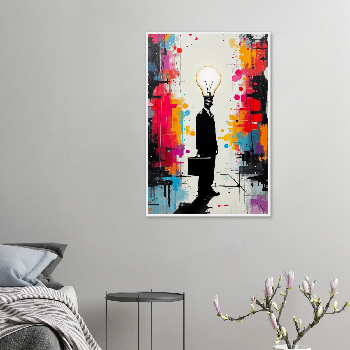 Mind of Innovation - Lightbulb Man Framed Poster - 60x90 cm 24x36″ White frame - Wooden Framed Posters