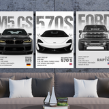 Car Lover's Gift – M5, 570S & Raptor Metal Framed Poster Set - - Metal Framed Posters