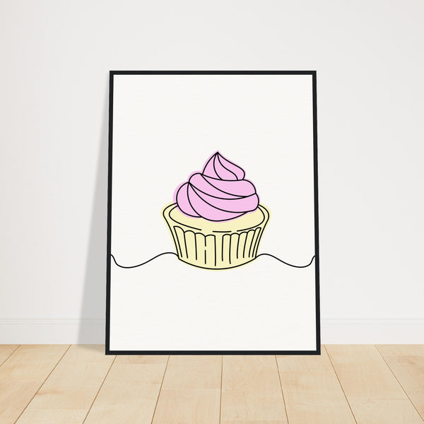 Cupcake Delight - Minimalist Pink Frosting Art - 60x80 cm 24x32″ Black frame - Wooden Framed Posters