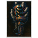 Retro Mic Hand Print – Musician Wooden Frame Gift - White frame - Wooden Framed Posters
