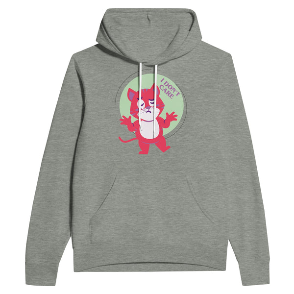 Chill Vibes - I Don't Care Cat Hoodie - Athletic Heather - Pullover Hoodies