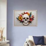 Life and Death - Skull with Vibrant Flowers and Butterflies - - Framed Canvas