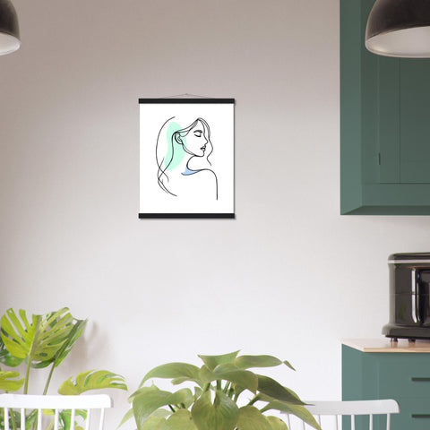 Image of Elegance in Line - Minimalist Female Profile Art with Wooden Hangers