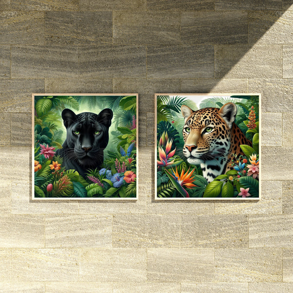 Jungle Majesty - Panther & Leopard Duo - 16x16 - Framed Posters