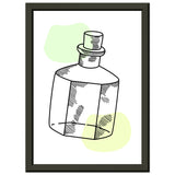 Vintage Charm - Line Art Bottle with Pastel Accents - A4 21x29.7 cm 8x12″ - Metal Framed Posters