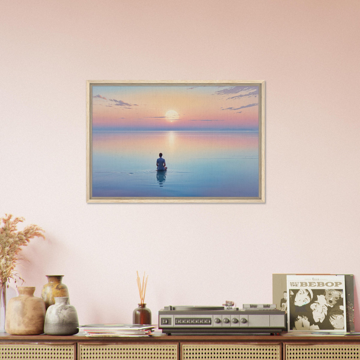 Solitude at Dusk - Peaceful Sunset Reflection - - Framed Canvas