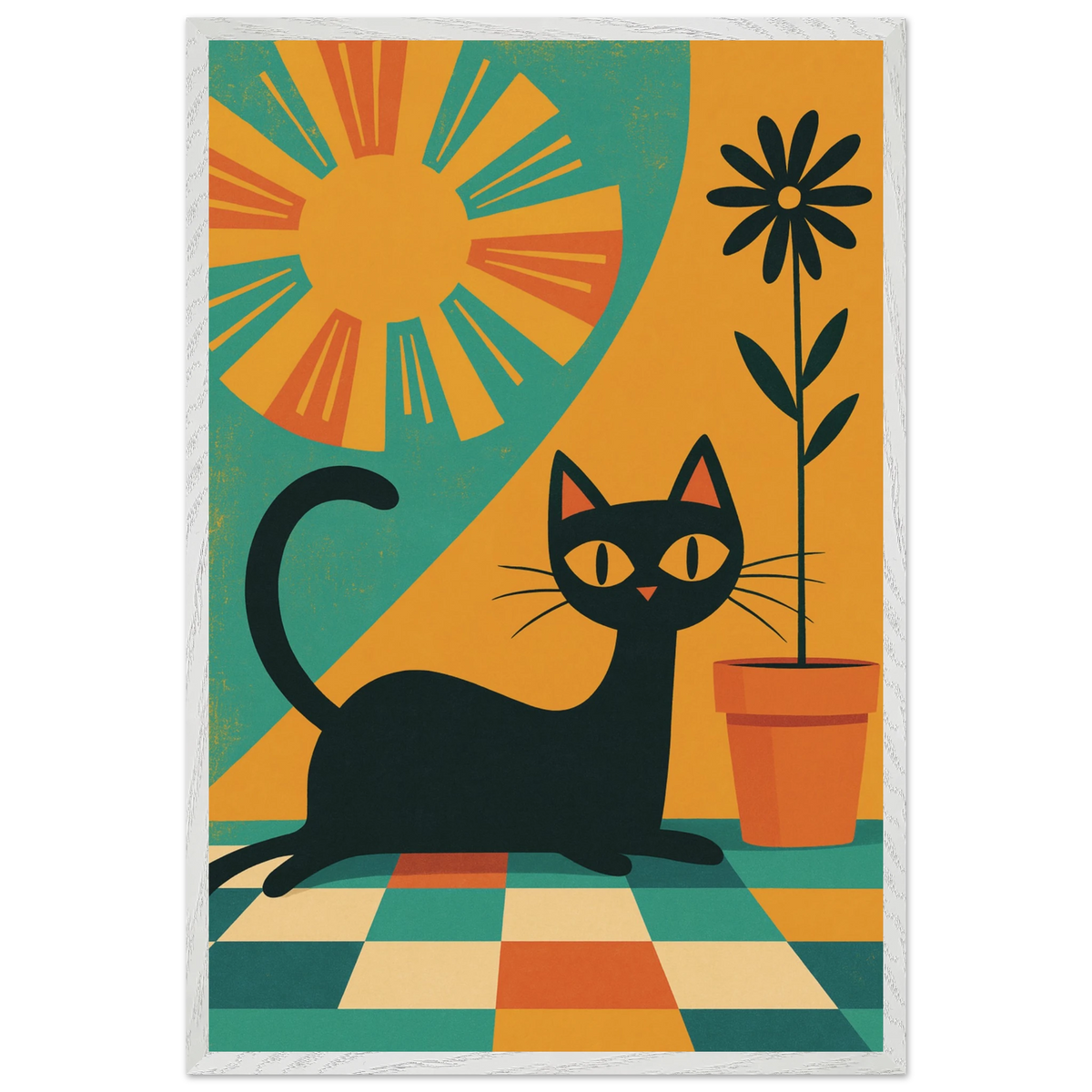 Retro Cat Vibe Wooden Framed Poster – A Gift Full of Charm - - Wooden Framed Posters