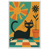 Retro Cat Vibe Wooden Framed Poster – A Gift Full of Charm - - Wooden Framed Posters