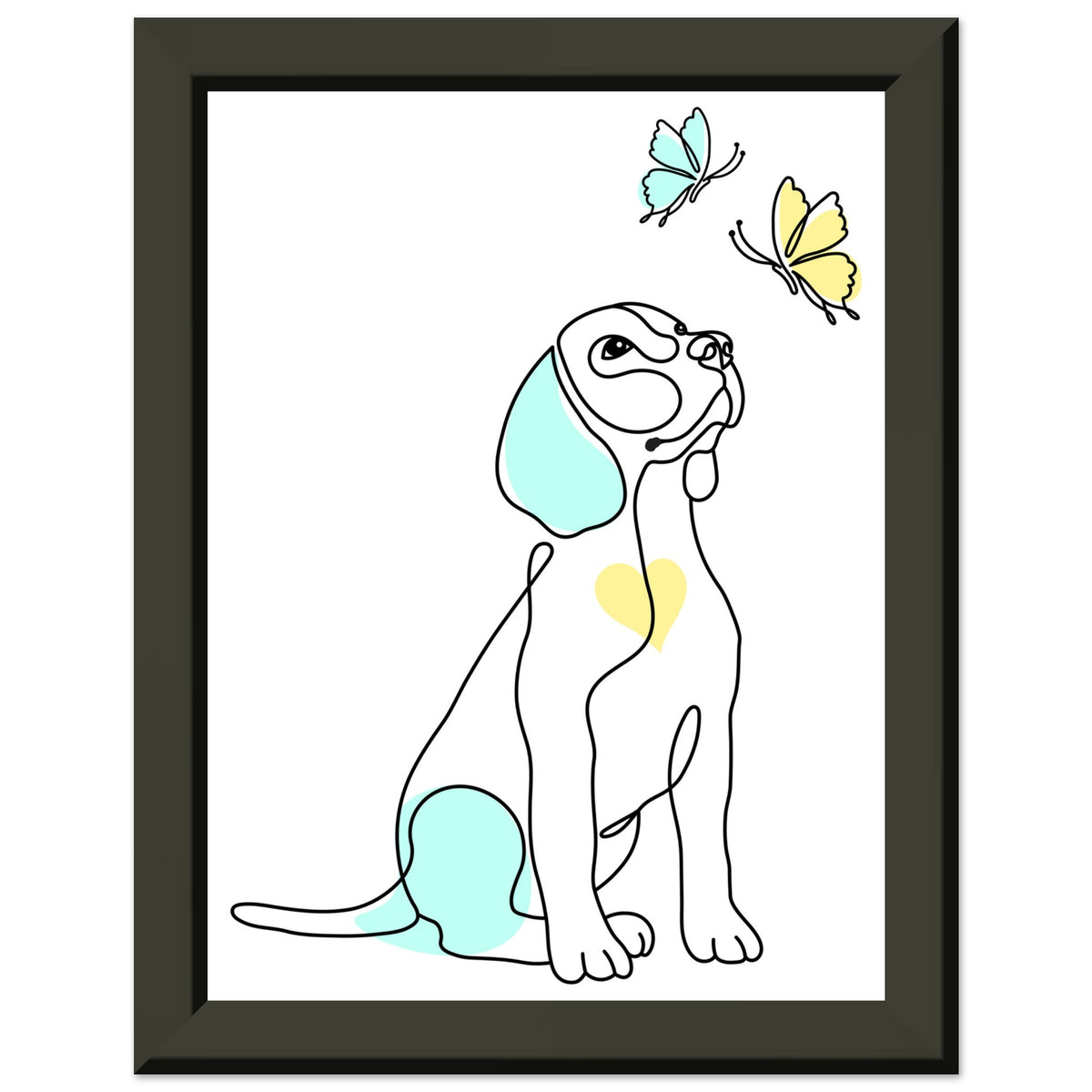 Whimsical Paws - Puppy Line Art with Soft Pastels - 15x20 cm 6x8″ - Metal Framed Posters