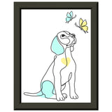 Whimsical Paws - Puppy Line Art with Soft Pastels - 15x20 cm 6x8″ - Metal Framed Posters