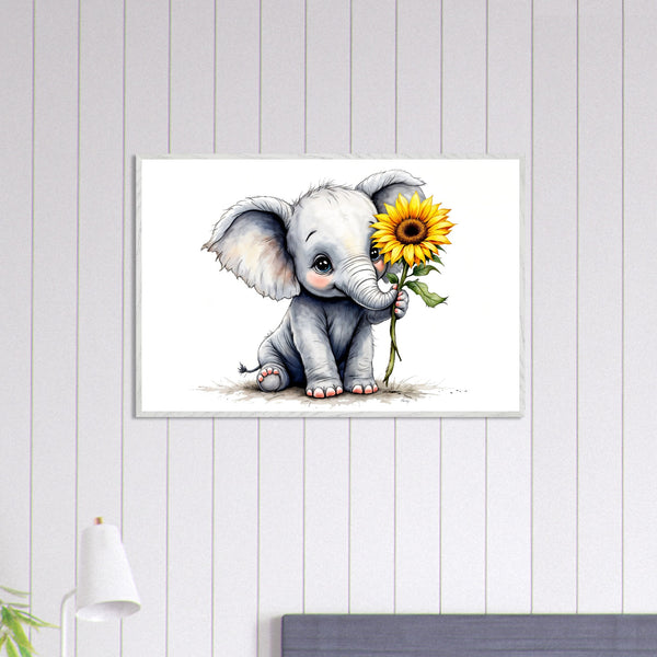 Baby Elephant Blooms - Whimsical Nature Decor - - Framed Posters