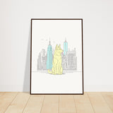 Urban Companion - Dog and Cityscape Art - 70x100 cm 28x40″ Dark wood frame - Wooden Framed Posters