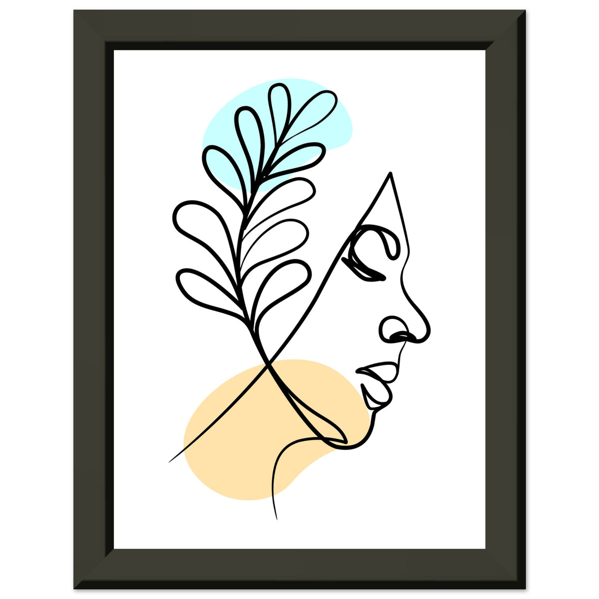 Nature's Grace - Line Art Portrait with Pastel Hues - 15x20 cm 6x8″ - Metal Framed Posters