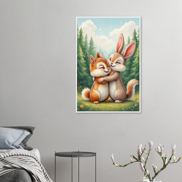 Innocent Affection - Bunny & Fox Framed Poster - 60x90 cm 24x36″ White frame - Wooden Framed Posters