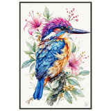 Vibrant Majesty - A Kingfisher Among Blooms - - Framed Posters