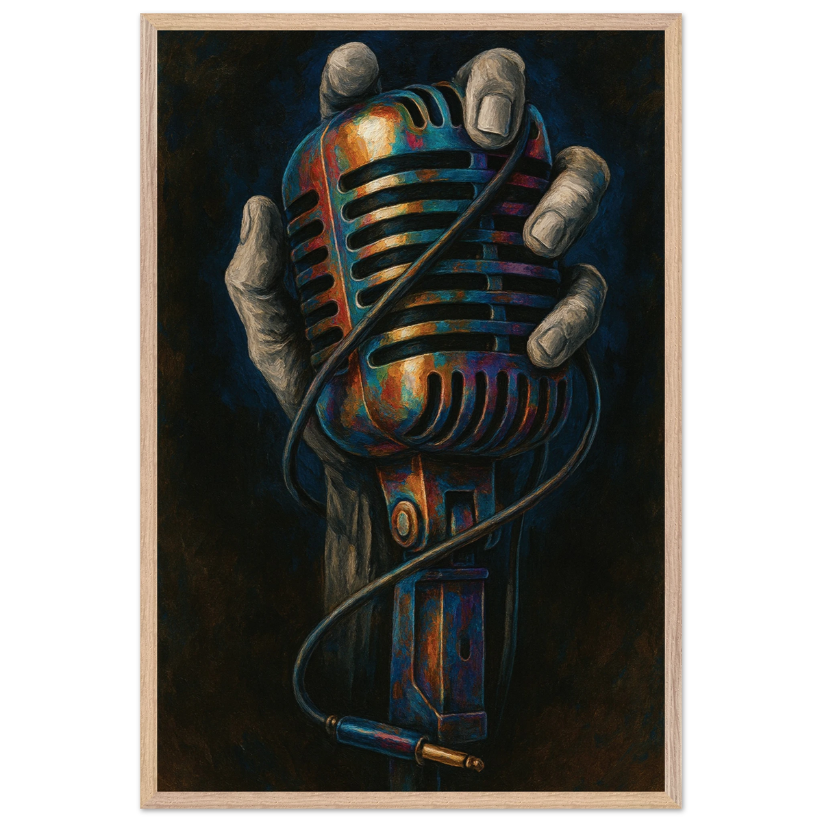 Retro Mic Hand Print – Musician Wooden Frame Gift - Wood frame - Wooden Framed Posters