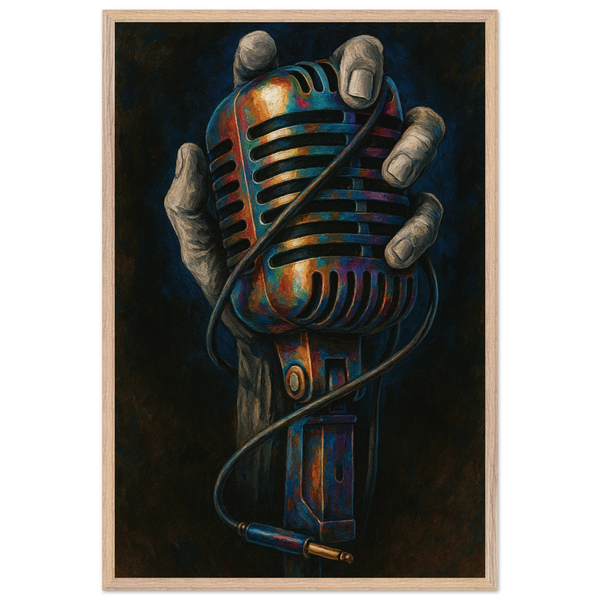 Retro Mic Hand Print – Musician Wooden Frame Gift - Wood frame - Wooden Framed Posters