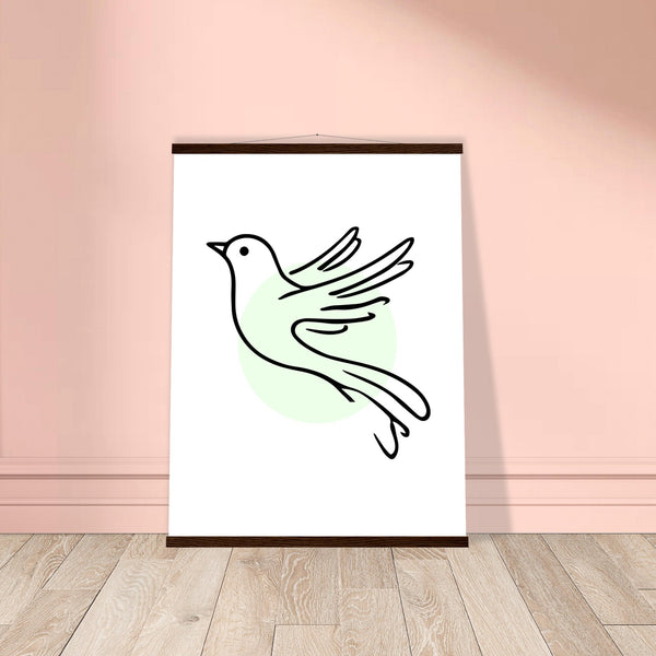 Serene Wings - Bird Art Poster with Magnetic Wooden Hanger - 60x80 cm 24x32″ Dark wood wall hanger - Posters With Hanger