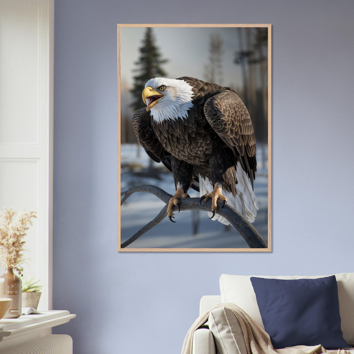 Regal Strength - Bald Eagle in Snowy Wilderness - Wood frame - Framed Posters
