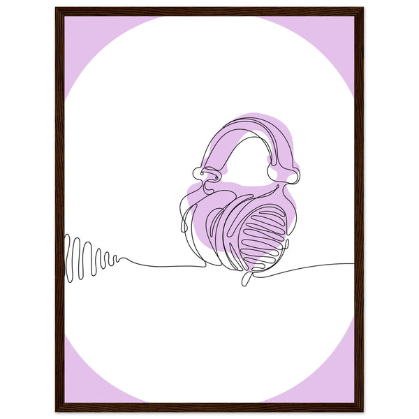 Melodic Moments - Stylish Headphones Print - 45x60 cm 18x24″ Dark wood frame - Framed Prints