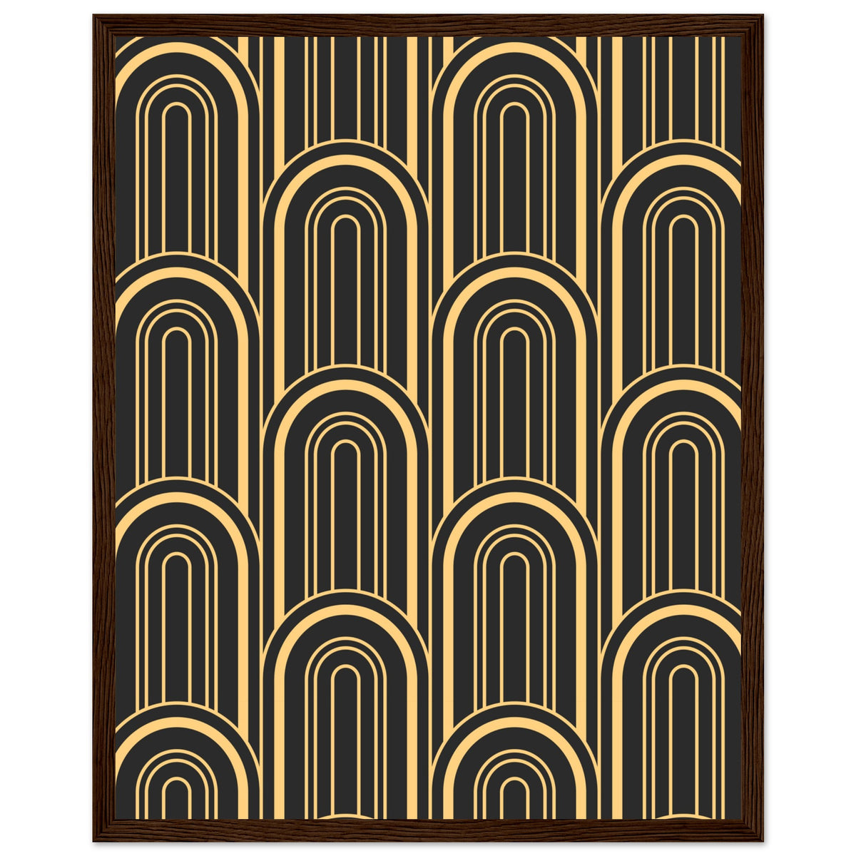 Timeless Elegance - Black and Gold Art Deco Masterpiece - 40x50 cm 16x20″ Dark wood frame - Framed Posters