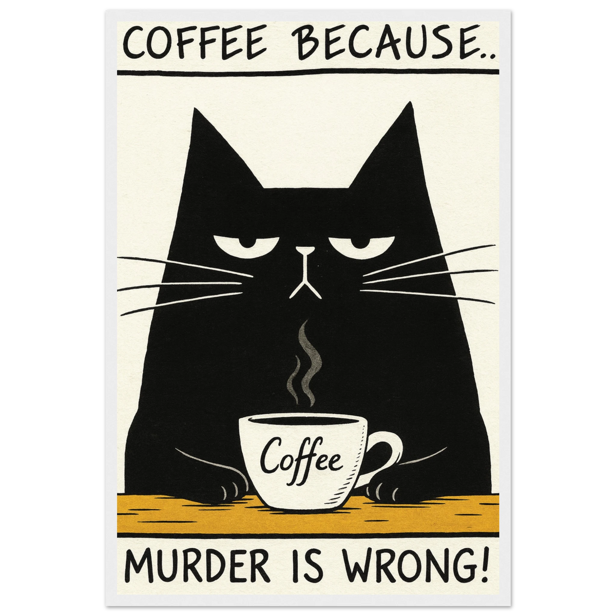 Funny Cat Coffee Quote - 40x60 cm 16x24″ - Wooden Framed Posters
