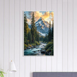 Golden Peaks - Sunrise Over a Flowing River - - Framed Posters