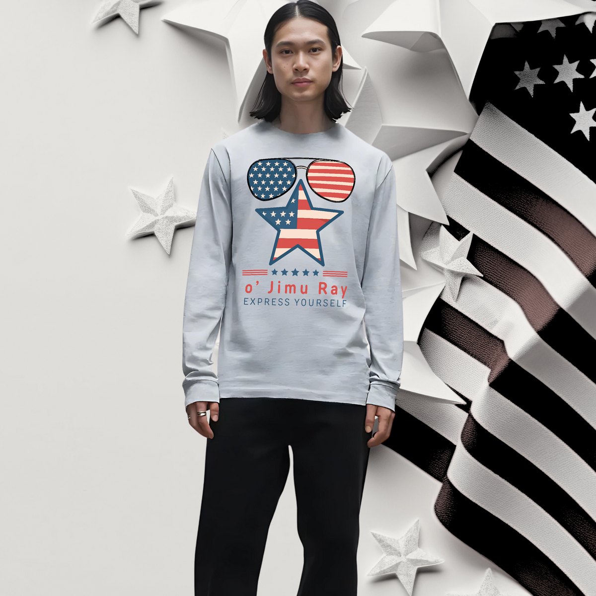 Patriotic Star - Cool Style o' Jimu Ray 4th July Special - - Long Sleeve T-shirts