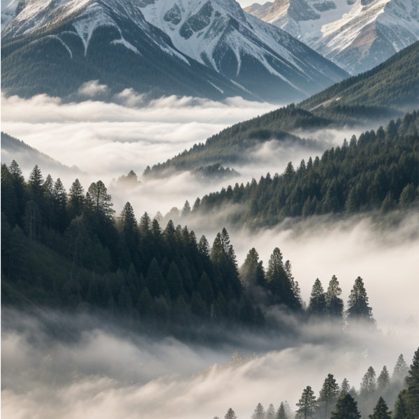 Majestic Peaks in Morning Mist - - Framed Posters