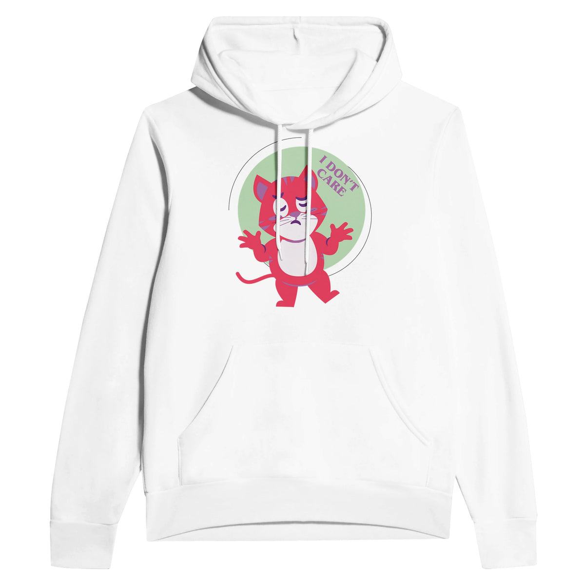 Chill Vibes - I Don't Care Cat Hoodie - White - Pullover Hoodies